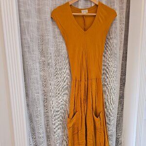 Field Day golden yellow handmade deadstock knee-length dress